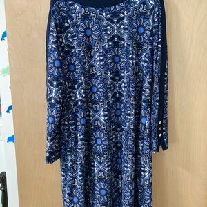 Charter Club Navy Floral Long Sleeve Dress